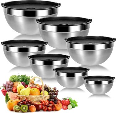 Набір мисок Cinnani з нержавіючої сталі, 8 шт. з кришками: для салатів, приготування їжі, зберігання.
