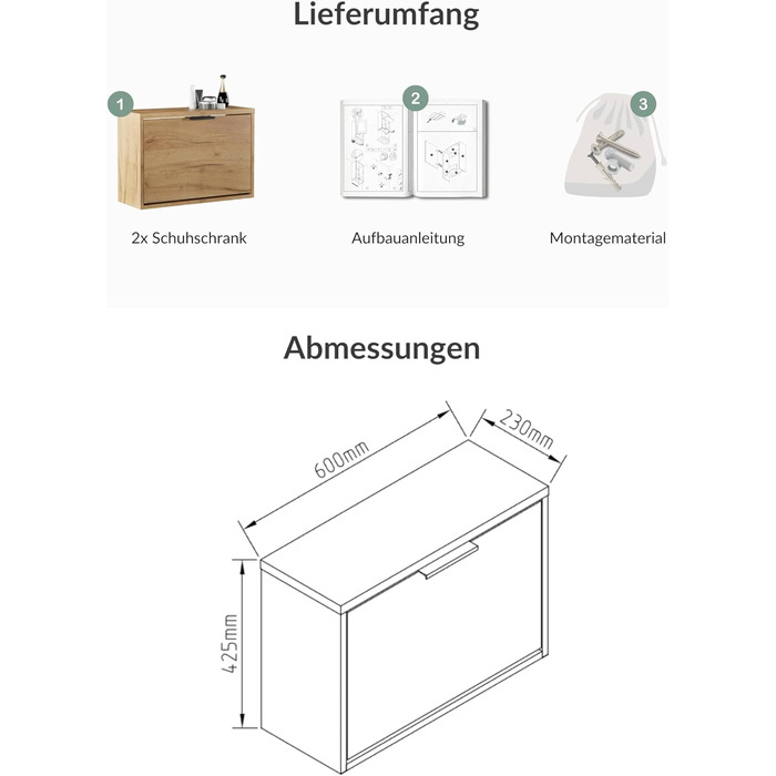 Взуттєва шафа Planetmöbel вузька з економною полицею, 6 полиць, комод для взуття для передпокою, коридору, гардеробу 60 x 23 x 118 см, білий сірий (2 дверцята, золотий дуб)