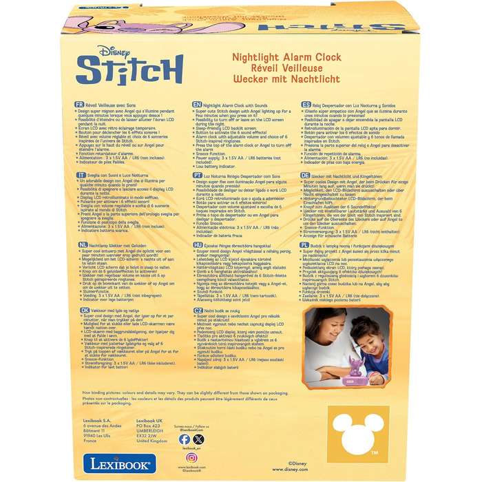 Дитячий ліхтарик-годинник Disney Stitch Angel RL800D1, рожевий - будильник з мелодіями та підсвічуванням LCD