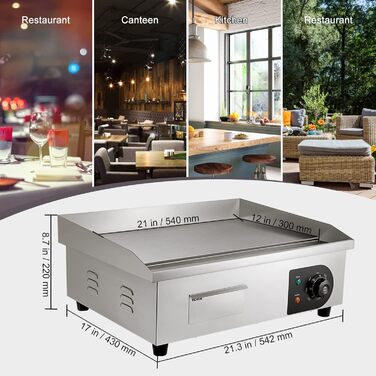 Електричний гриль VEVOR 54 x 30 см, 3000W, з регулюванням температури 50-300°C, для комерційного використання, легко чиститься