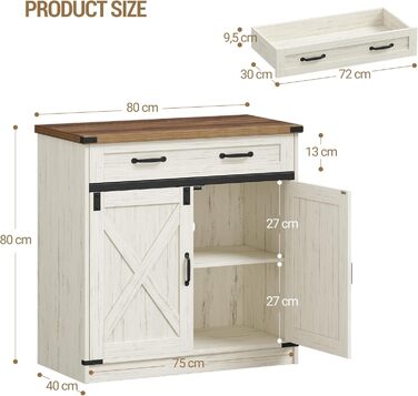 Кухонна шафка Hzuaneri з шухлядою, шафа для зберігання з 2 дверцятами, регульовані полиці, стиль кантрі, для кухні/вітальні, вінтажний коричнево-білий SC94814X (40x80x80 см)