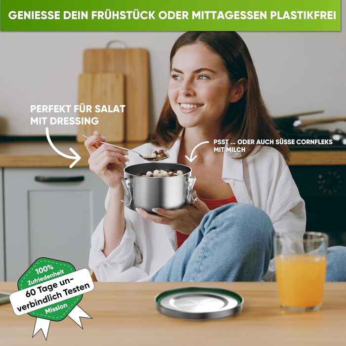 Преміум ланчбокс Blockhütte з нержавіючої сталі для дітей, 780 мл, з ложкою та 2 ущільнювачами, витримує температуру духовки, можна мити в посудомийній машині