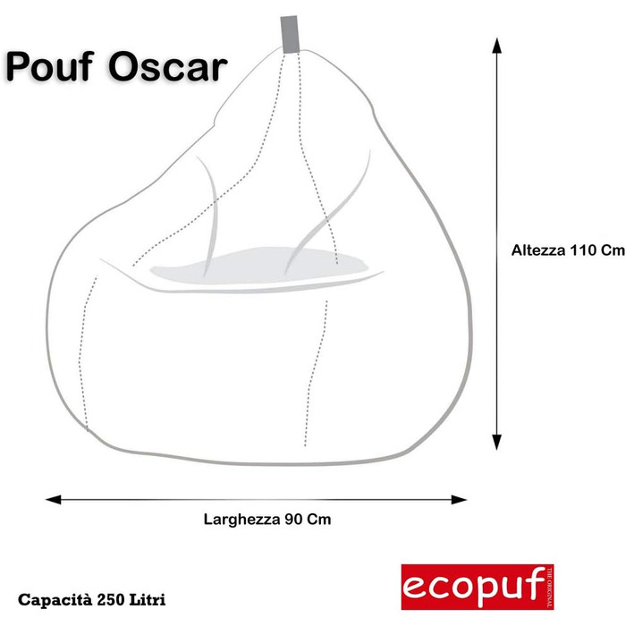 Екопуф Оскар Відкритий крісло-мішок Крісло-пуф з водонепроникної поліестерової тканини, водонепроникне, Oxford 600D, з полістирольною ручкою і наповнювачем, 90 х 110 см (M13)