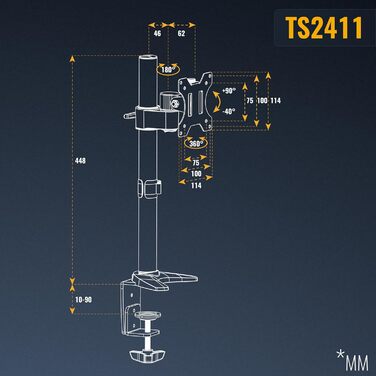 Кріплення для монітора RICOO TS7011: регульована підставка для екрану 12-27 дюймів, VESA 75/100, для комп'ютера, настільний кріплення