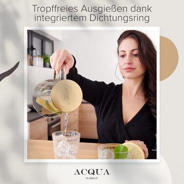 Скляна карафа ACQUA DI AMALFI® 2 літри з нержавіючою сталлю/бамбуком, для води та фруктів, витоки неможливі, також як чайник (Золото/Бамбук)