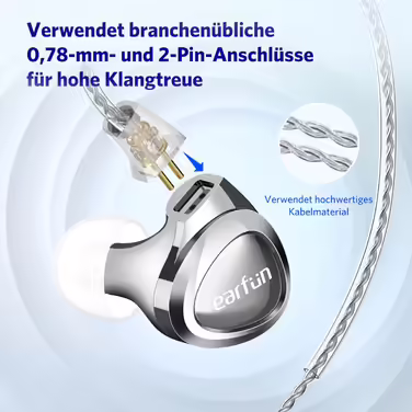 Провідні навушники EarFun EH100 In-Ear, Hi-Res IEM з 2 динаміками і 1 арматурою, 2-піновий 0,78 мм та 3,5 мм штекер, 2 пари змінних насадок