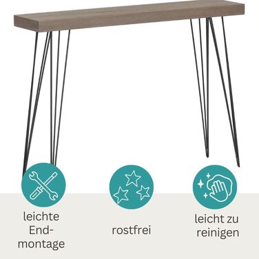 Консольний стіл вузький дерев'яний вигляд 110x25x80см, сучасний & елегантний, металеві ніжки, журнальний столик Hestia