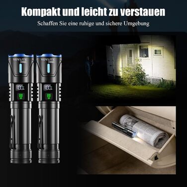 Набір тактичних LED ліхтарів (2 шт.) 1 000 000 Люмен, потужний зарядний ліхтар з зумом, 3 режими освітлення, водонепроникний IPX7 для кемпінгу та туризму, чорний з кольоровими акцентами