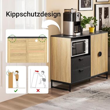 Кухонна шафа SoBuy з мікрохвильовою печкою, буфет, комод, шафа для мікрохвильової печі, багатофункціональна шафа для кухні та вітальні, дуб-чорний, 107×40×85 см, FSB103-N