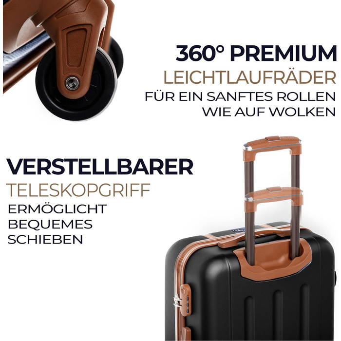 Набір валіз FERGÉ Milano 5-ти частинний (3 розміри) + сумка + органайзер - чорний