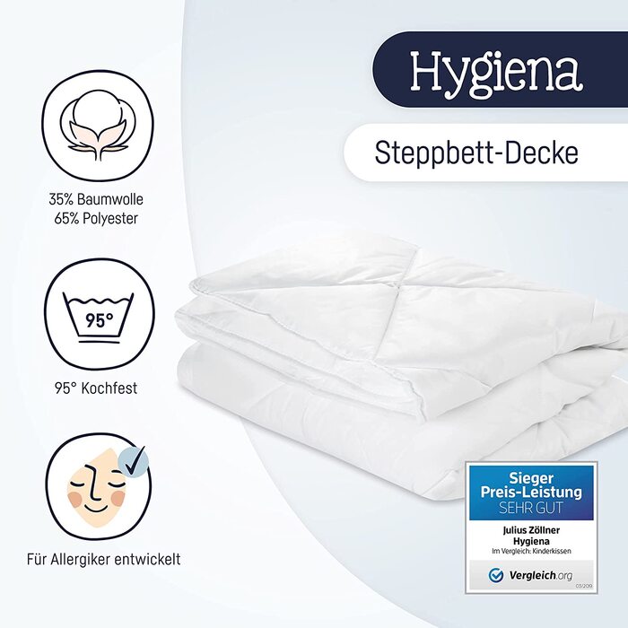 Комплект дитячого стьобаного ліжка Юліуса Зеллнера Hygiena, ковдра з подушкою, що стирається при температурі 95C, захищена від алергії, стандарт 100 від OEKO-TEX, розмір 80x80 35x40 см (ковдра 100X135 см)
