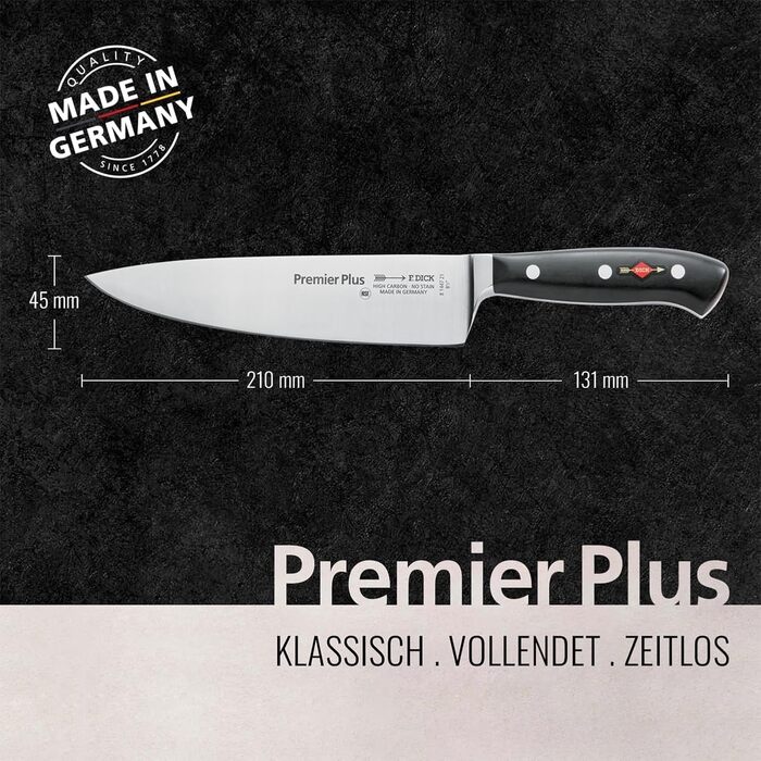 Ніж кухарський F. DICK Premier Plus, 21 см, нержавіюча сталь X50CrMoV15, 56 HRC