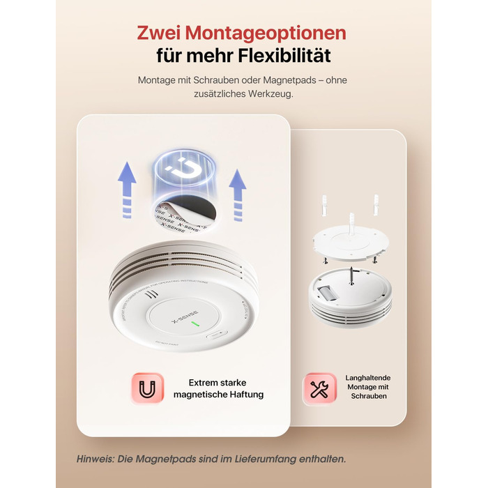 X-Sense Детектор диму розумний Wi-Fi з магнітною кріпленням, мережевий, з базою SBS50, функція App, сумісний з Home Assistant, змінна батарея, XS0D-MR61 (1 шт.)