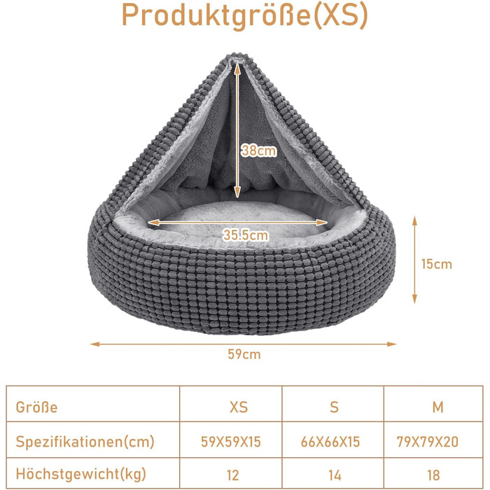 Ліжко для собак JOEJOY для собак середнього розміру, ліжко для собак для маленьких собак, ліжко для собак кругла пухнаста ліжко для кішок ліжко для домашніх тварин з капюшоном, нековзна ліжко для собак миється, 66x66x15 см, підходить для домашніх тварин в