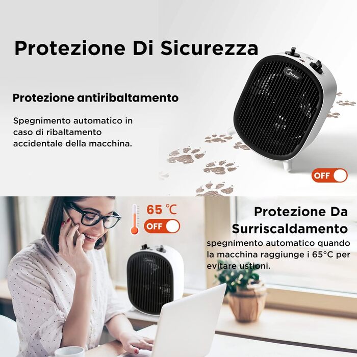 Електричний обігрівач Midea NF20-20AWE: 2000W, тиха робота, для дому, офісу, білого кольору