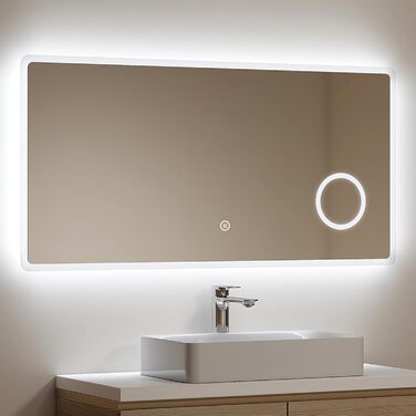 LED дзеркало для ванної кімнати EMKE з підсвічуванням 100x60 см, 3x збільшення, холодний білий світ, IP44, енергозберігаюче