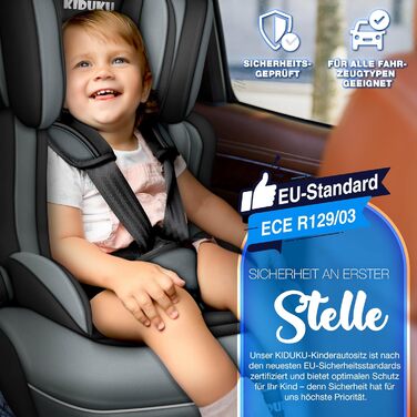 Автокрісло KIDUKU® 9-36 кг (1-12 років) 3-в-1, ECE R129/03, Група 1/2/3, чорний/сірий