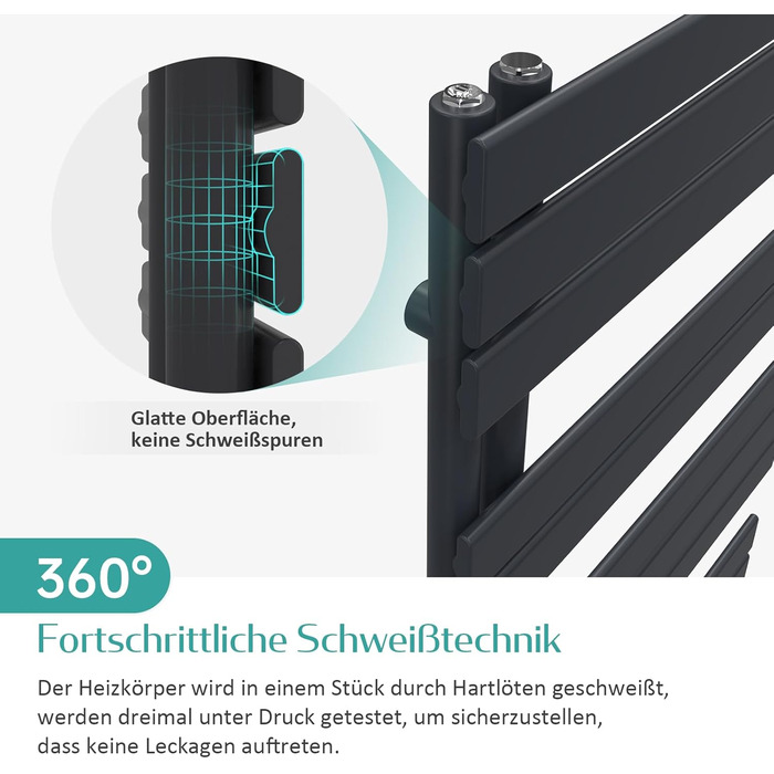 Електричний рушникосушар EMKE 104x50 см, чорний, 529W, бічний підключення