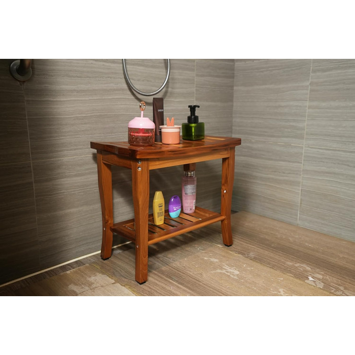 Дерев'яний душовий стілець VaeFae з текового дерева - стійкий, легкий, з полицею, для ванної кімнати