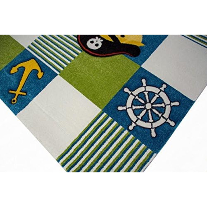 Килим-дитяча мрія, килимок для дитячої кімнати, килимок пірат бірюзово-зеленого кольору кремового кольору розміром 120x170 см (120 см круглої форми)