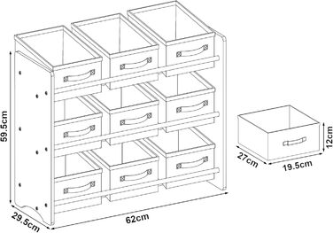 Полиця для дитячої кімнати en.casa Boiro з 9 коробками для іграшок, 60 x 62 x 30 см, Aqua Dream-Motiv