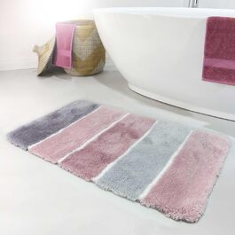 Килимок для ванної кімнати з м'якого флюсу, антиковзаючий, пральний, Rio Marina (70 x 120 см, Рожево-сірий-сріблястий)