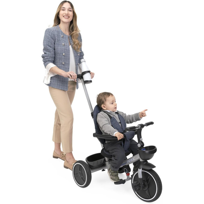 Триколісний велосипед Chicco 4-в-1: від 6 місяців до 4 років, блакитний. Знімний капюшон, EVA колеса, телескопічна ручка, компактне складання, педалі вільного ходу.