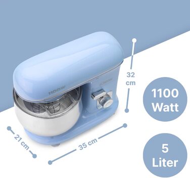 Кухонна машина Bomann 1100 Вт | 5л чаша | міксер, гак для тіста, насадка для збивання | для 3 кг тіста | KM 6030 CB блакитна