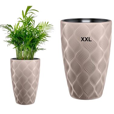 Квітчар MELTOM Blumenkübel XXL з винімним вкладишем, кругла форма, 3D ефект, декоративний (Taupe)