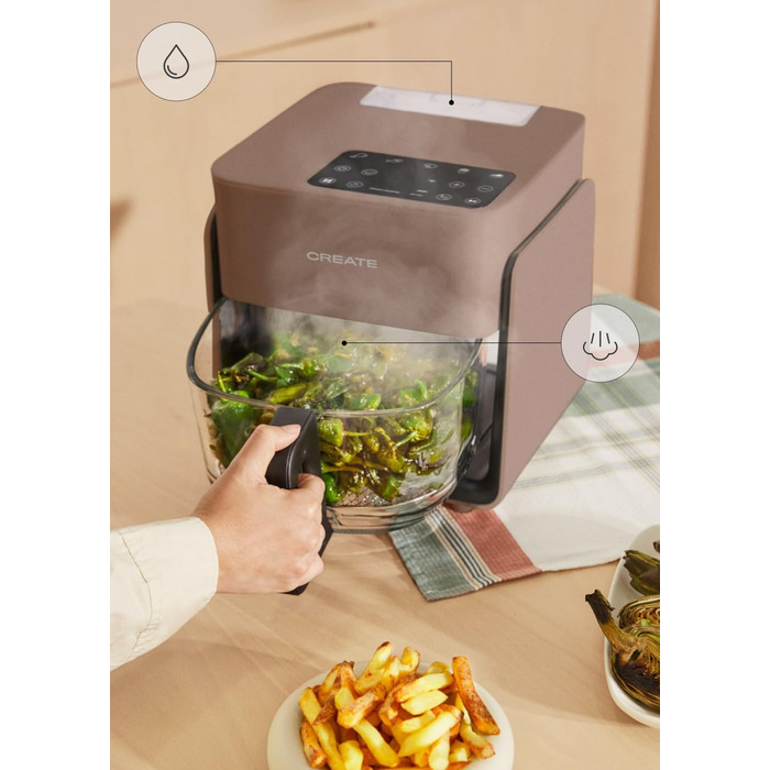 Фритюрниця готувальна повітряна 4.2 л з парогенератором, 6 програм, скляна корзина, таймер, регулювання температури, 1300W (Mokka)