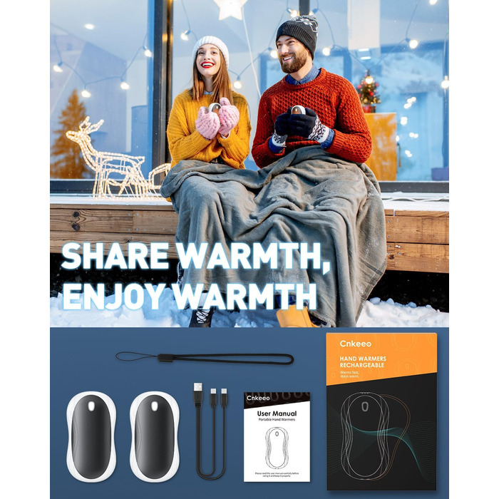 Електричні грілки для рук Cnkeeo 2 шт. з роздільним магнітним з'єднанням, Powerbank USB, 3 режими нагріву, для спорту, риболовлі, полювання, чорно-білі