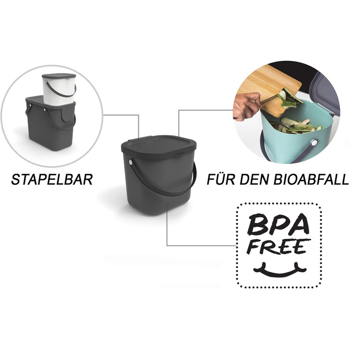 Відро для органічних відходів Rotho Albula 6л, пластикове, без BPA, /антрацит, 6л (23,5x20,0x20,8см) (антрацит)