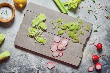 Овочерізка Brner DesignLine - ідеально підходить для огірків, капусти - нарізає овочі/фрукти скибочками - кухонна терка (помаранчева)