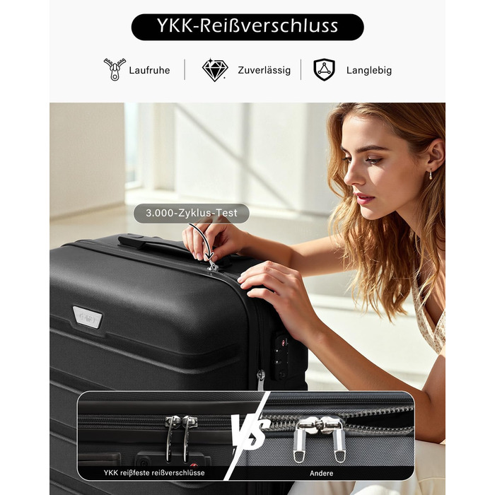 Набір валіз COOLIFE 2 шт. для подорожей на двох, PC+ABS, жорсткий корпус, легкі та міцні, обертові колеса 360°, блискавка YKK, TSA замок, чорний, L + XL