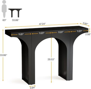 Консольний стіл Tribesigns, Приставний столик з арочною основою, 120x30x86 см, Сучасний стіл для передпокою, Чорний