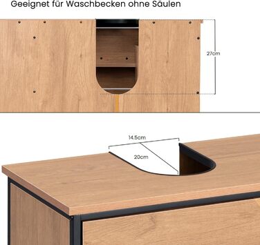 Підставка під раковину EUGAD з 2 висувними ящиками та 3 відкритими полицями, 90x60x30 см