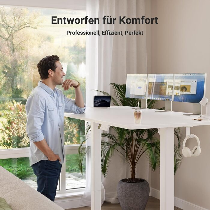 Регульований стіл Claiks 120x60 см: електричний, з пам'яттю, з гачками | Стіл для стоячи/сидячи