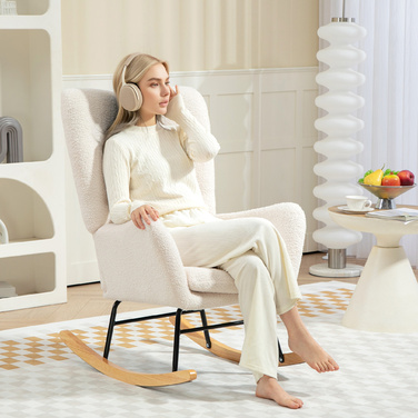 Крісло-гойдалка з м'якою оббивкою, товстим наповнювачем, подушкою для попереку, неслизьким покриттям, кремово-білого кольору