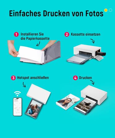 Портативний фотодрук для смартфонів Liene (10x15 см) + 2 пачки фотопаперу (20+80 листів), WiFi, сумісний з iPhone/Android/PC, 300 DPI, кольорова сублімація, білий