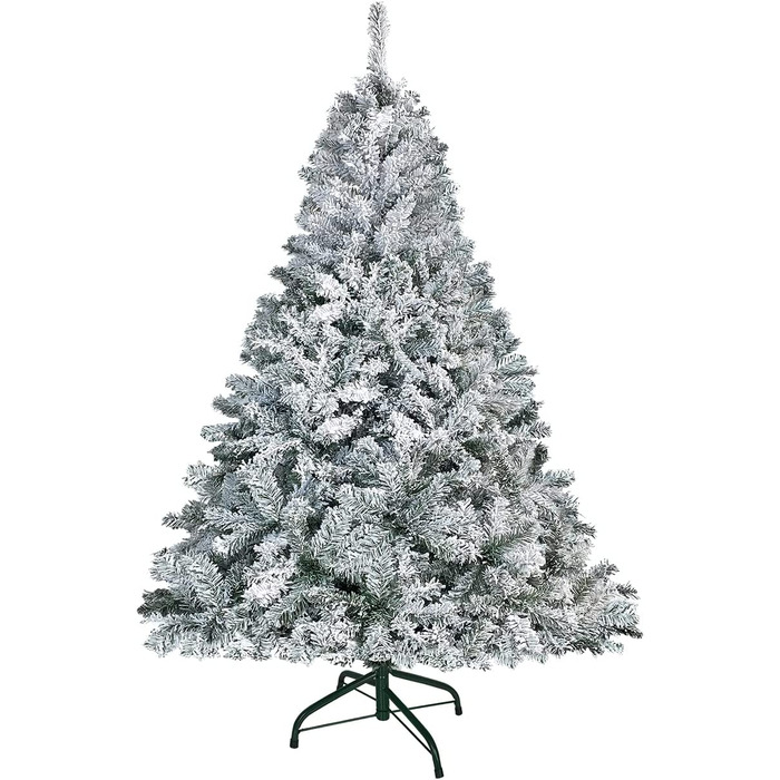 Штучна Різдвяна ялинка UISEBRT-Зелена штучна ялинка з ПВХ Ялинка для різдвяного декору, натурально-біла зі сніжинками, з вкл. Металева підставка (150 см, з ефектом снігу)
