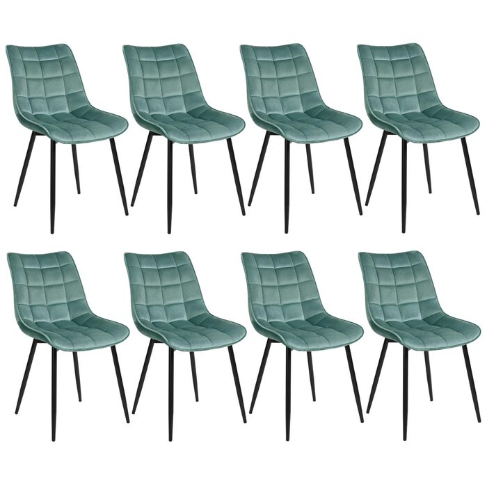 Набір кухонних стільців WOLTU, 8 шт., блакитний колір, для кухні, вітальні, їдальні. М'яке сидіння з велюру, металеві ніжки, до 150 кг.