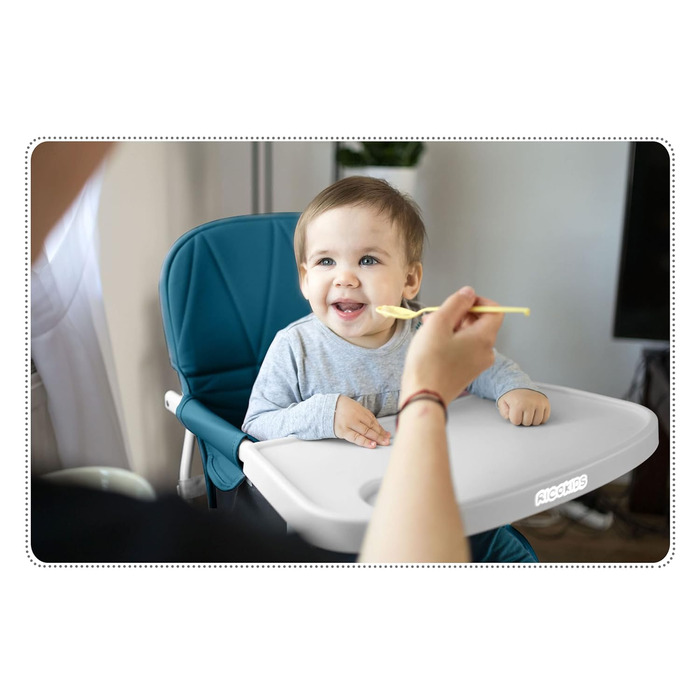 Дитячий стільчик RicoKids Hochstuhl Baby - стільчик для годування з регульованим столиком, 6-36 місяців, м'яке сидіння, міцна конструкція, 60x70x95 см, біло-блакитний