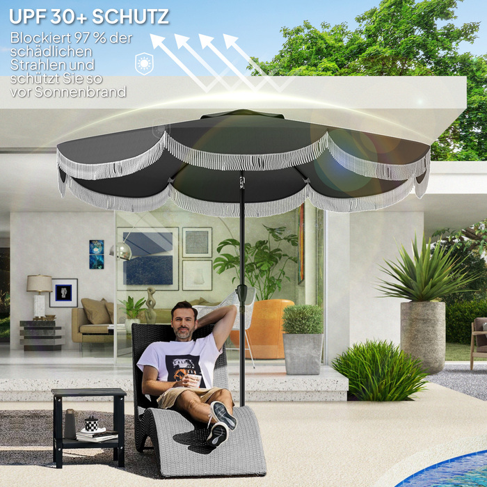 Outsunny Parasol Ø269 см, UV 30+Парасолька Восьмикутний балкон Парасолька Пляжна парасолька Вітрозахисний ринок Парасолька Crank Захист від сонця для пляжу Балконний сад, темно-сірий