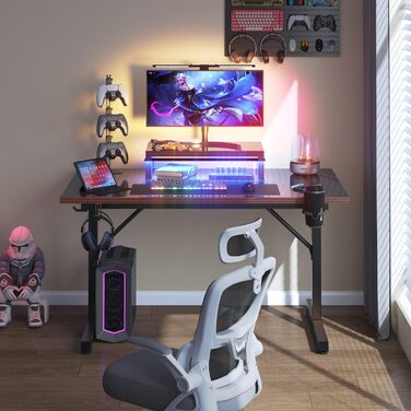 Ігровий стіл Devoko 160x60 см з LED підсвічуванням, з підставкою для монітора, карбоновим покриттям, ергономічний, з тримачем для чашки та гачком для навушників