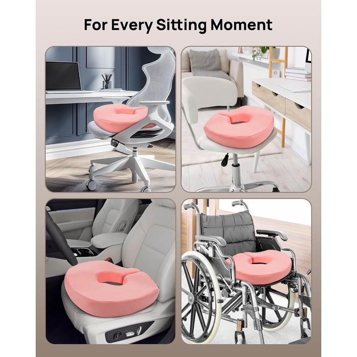 Ортопедична подушка-кільце Feagar для сидіння, ергономічна подушка-пончик від геморою, ішіасу та для післяпологового відновлення, регульована (Рожева, стандарт 60-100 кг)