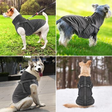 Дощовик Oslueidy для собак з шлейкою, водонепроникне пальто для собак з капюшоном, легкий вітрозахисний дощовик для собак, пончо від дощу, дощовик для маленьких, середніх і великих собак (XL, Чорний), XL Чорний