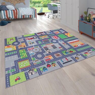 Домашній ігровий килимок Paco дитячий килимок для дитячої кімнати вуличний килимок вуличний дизайн нековзний сірого кольору, розмір (діаметр 200 см круглий)