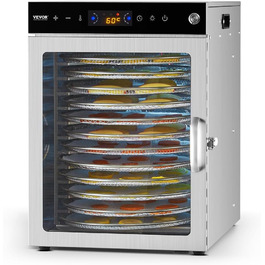 Електричний сушильний автомат VEVOR з 10 нержавіючими чашами, 1000 Вт – сушарка для кормів, м'яса, фруктів, овочів, трав, собачих ласощів