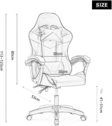 Ігрове крісло, офісне крісло, ергономічне геймерське крісло, стілець з регульованою подушкою та поперековою подушкою, комп'ютерне крісло з високою спинкою, 50 x 53 x 123 см (синій)