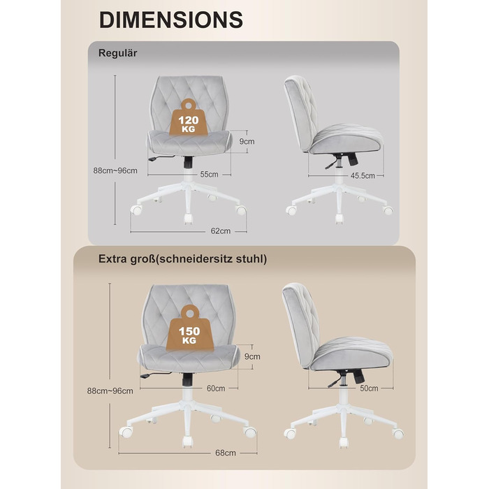 Крісло для дому та офісу Symino з регульованою висотою, функцією гойдання 12°, обшите штучною замшею, до 150 кг, сірий колір
